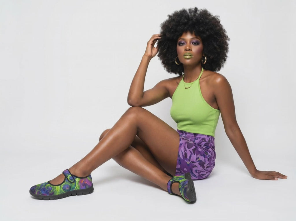 Rich and Rich Key Lime Zen Abstract Women’s Mary Jane Shoes | Lightweight Mesh Mary Janes with EVA Comfort Sole