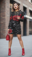 Load and play video in Gallery viewer, Rich and Rich BlackRedRose Women's Hoodie Dress
