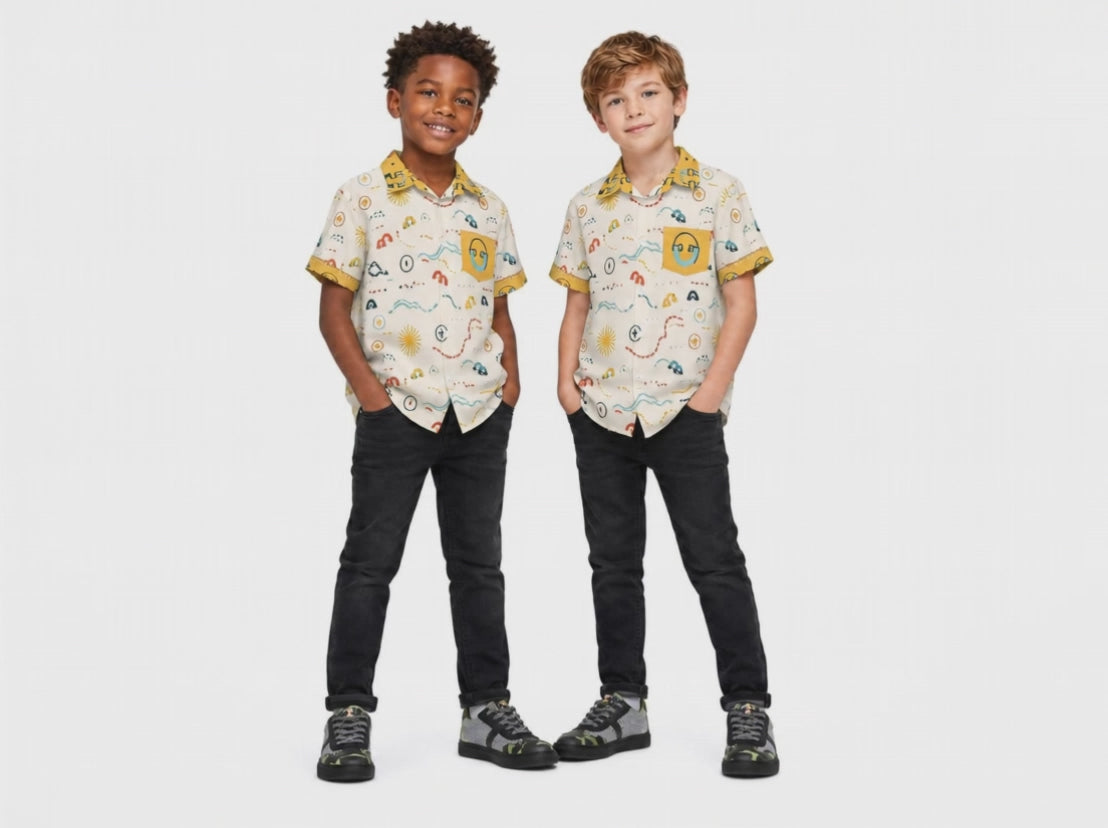 Rich and Rich Yellow Unisex Designer Children's Short Sleeved Shirt