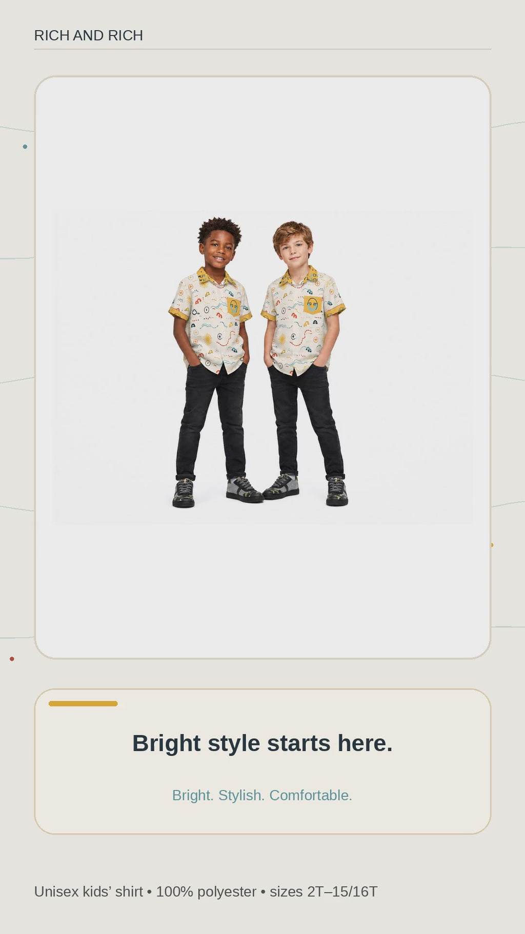 Rich and Rich Yellow Unisex Designer Children's Short Sleeved Shirt