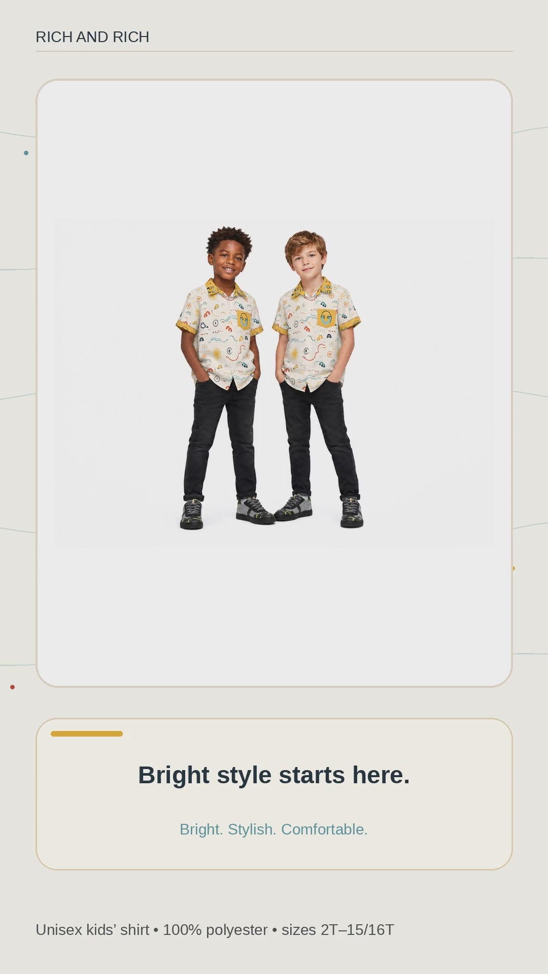 Rich and Rich Yellow Unisex Designer Children's Short Sleeved Shirt