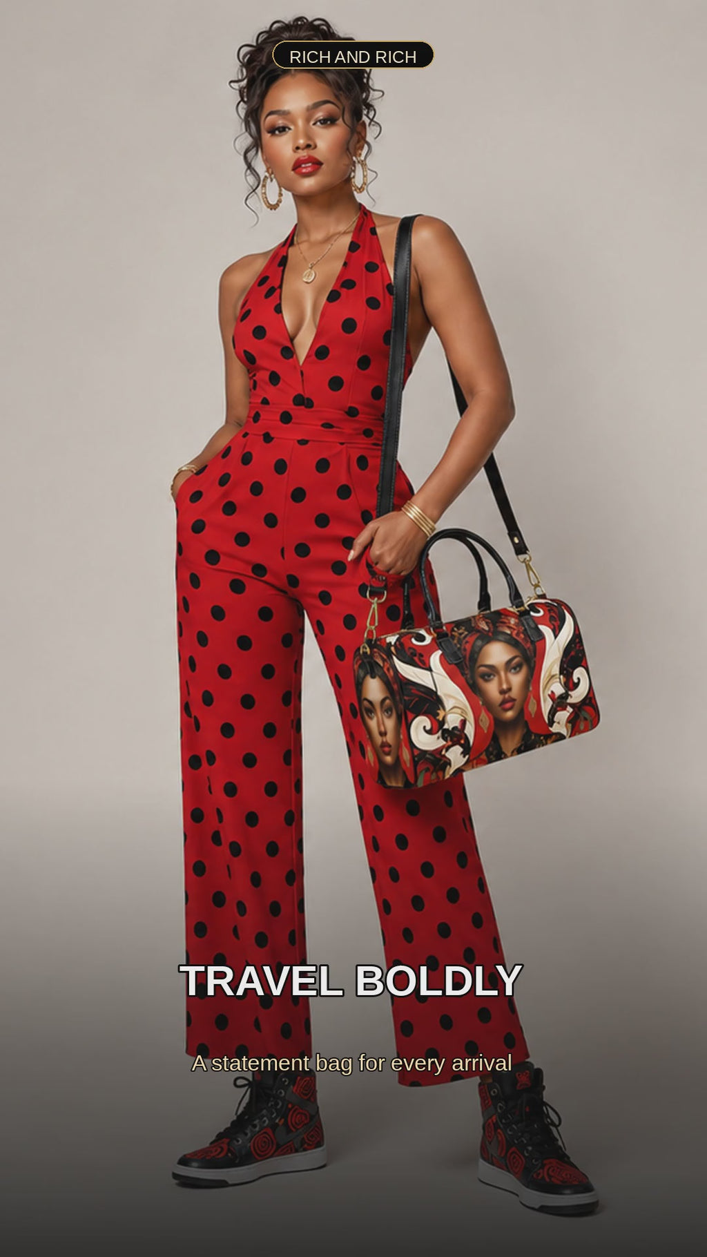 Rich and Rich Red Caricature Leather Travel Bag | Large Capacity 1200D Nylon Gym & Travel Duffel Bag