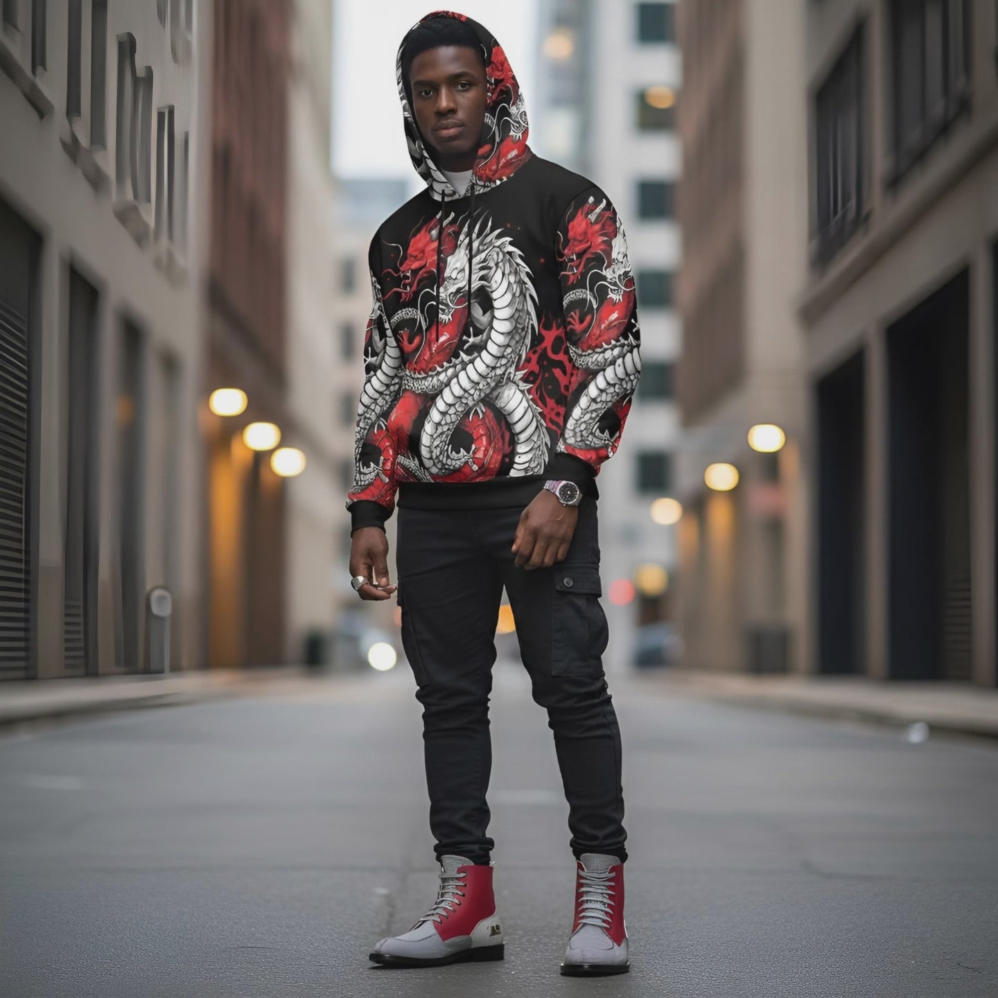 Rich and Rich Black and Red Snake Men's Hoodie