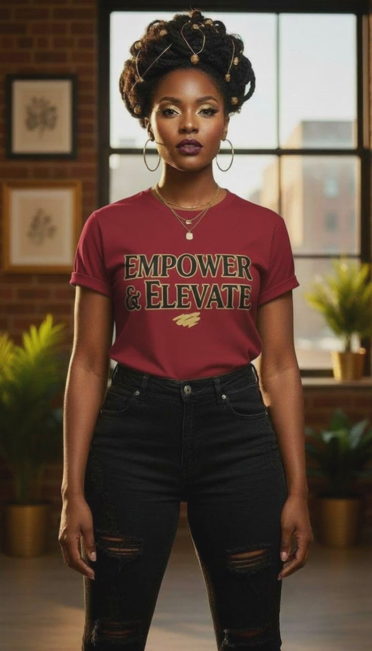 Rich and Rich Empower and Elevate Women's Burgundy Tshirt