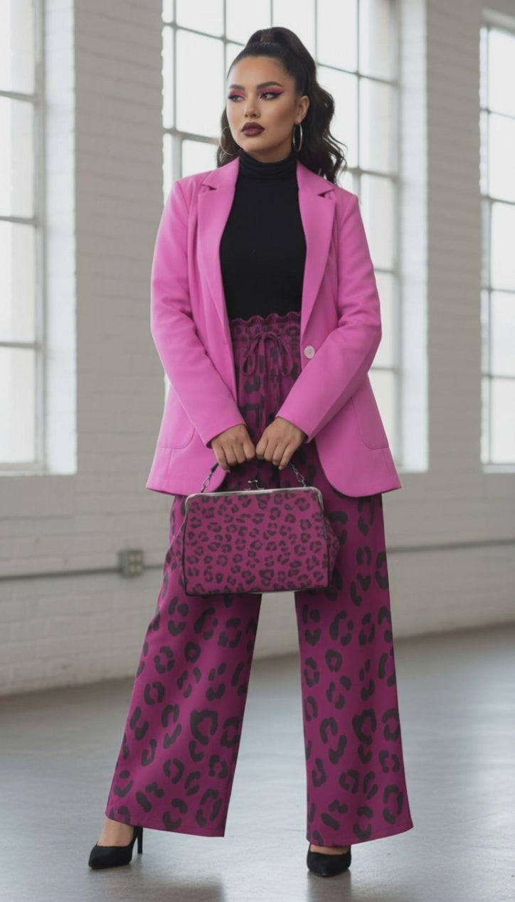 Rich and Rich Magenta Animal Print Blazer Pants Purse Bundle