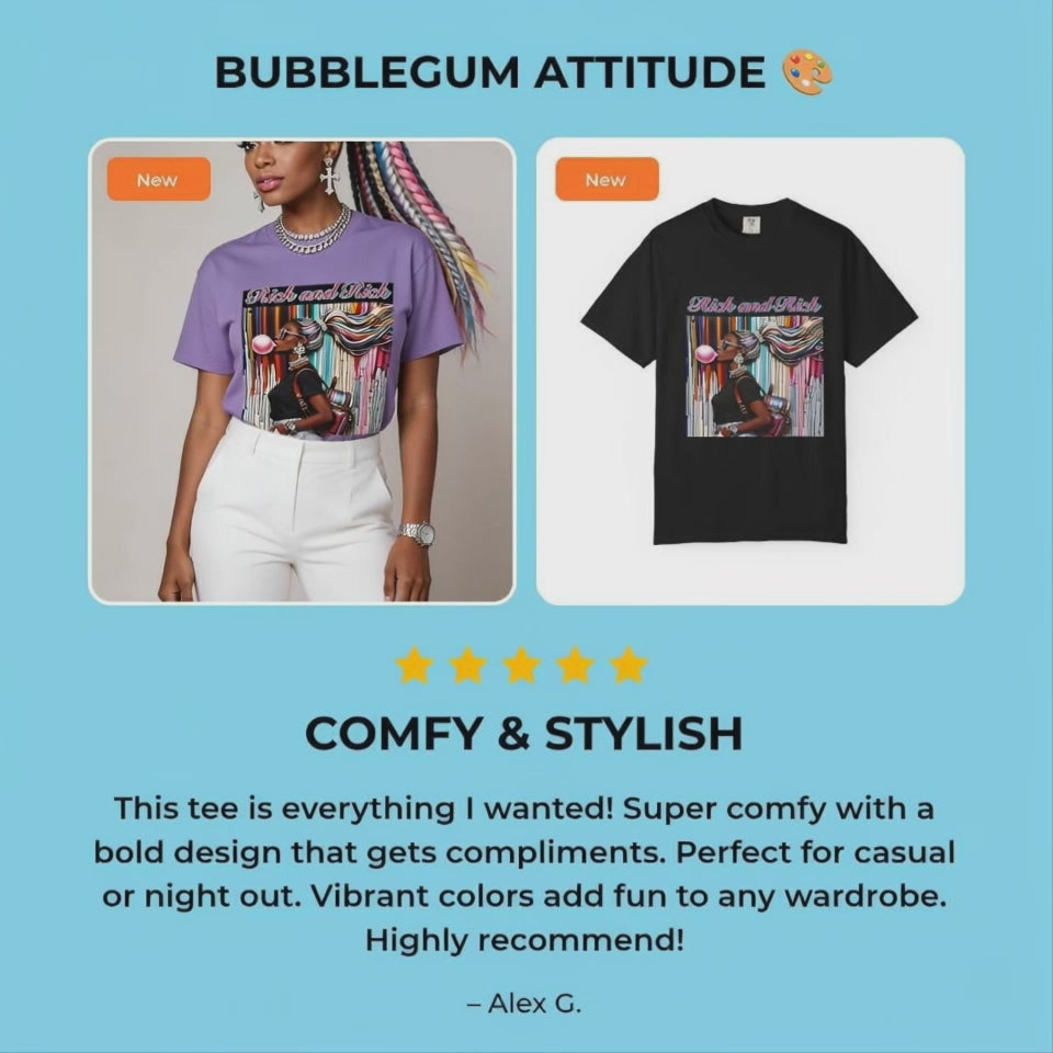 Graphic T-Shirt — "Rich and Rich" Colorful Bubblegum Street Art Tee
