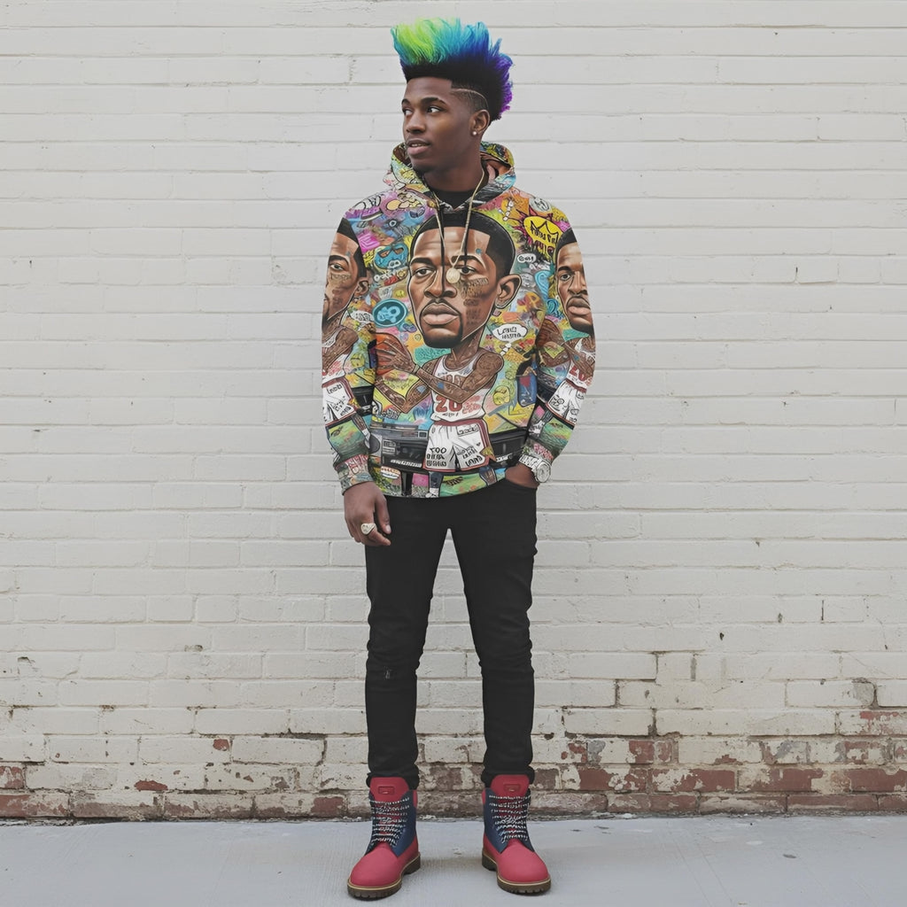 Rich and Rich Multicolor Basketball Man Caricature Men's Hoodie