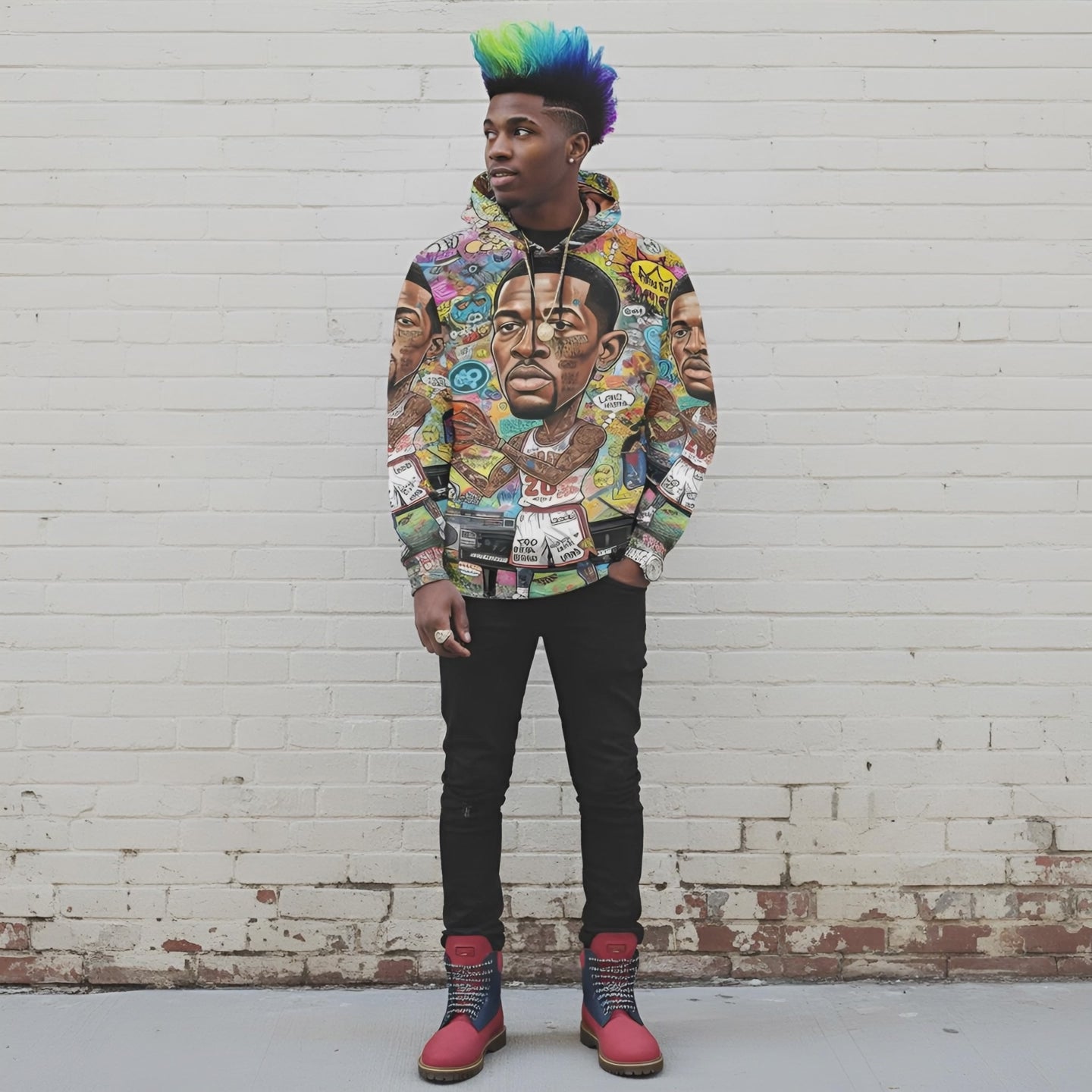 Rich and Rich Multicolor Basketball Man Caricature Men's Hoodie