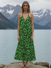 Load and play video in Gallery viewer, R&amp;RH Green Abstract Women&#39;s Backless Halterneck Dress
