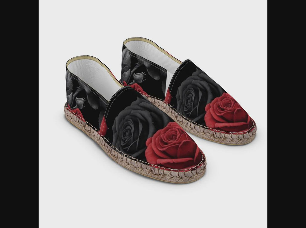 Rich and Rich BlackRedRose Espadrilles for Men and Women | Unisex Handmade Slip-On Shoes with Jute Insole