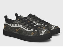 Load and play video in Gallery viewer, Rich and Rich Men’s Black Camo Piano Saxophone Canvas Sneakers

