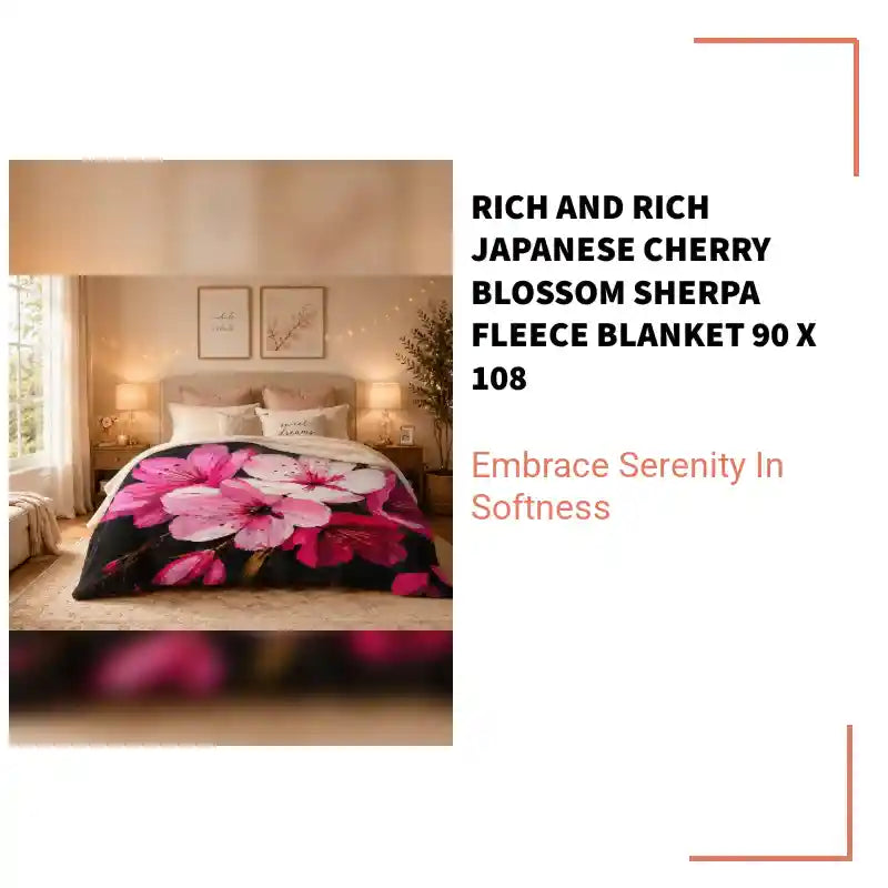 Rich and Rich Japanese Cherry Blossom Sherpa Fleece Blanket 90 x 108 by@Outfy