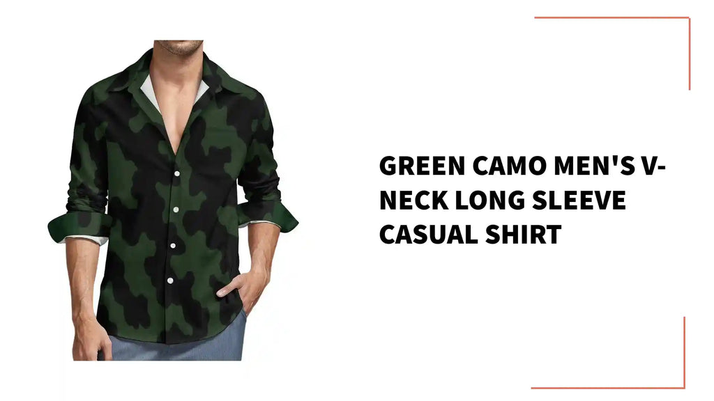 Green Camo Men's V-Neck Long Sleeve Casual Shirt by@Outfy