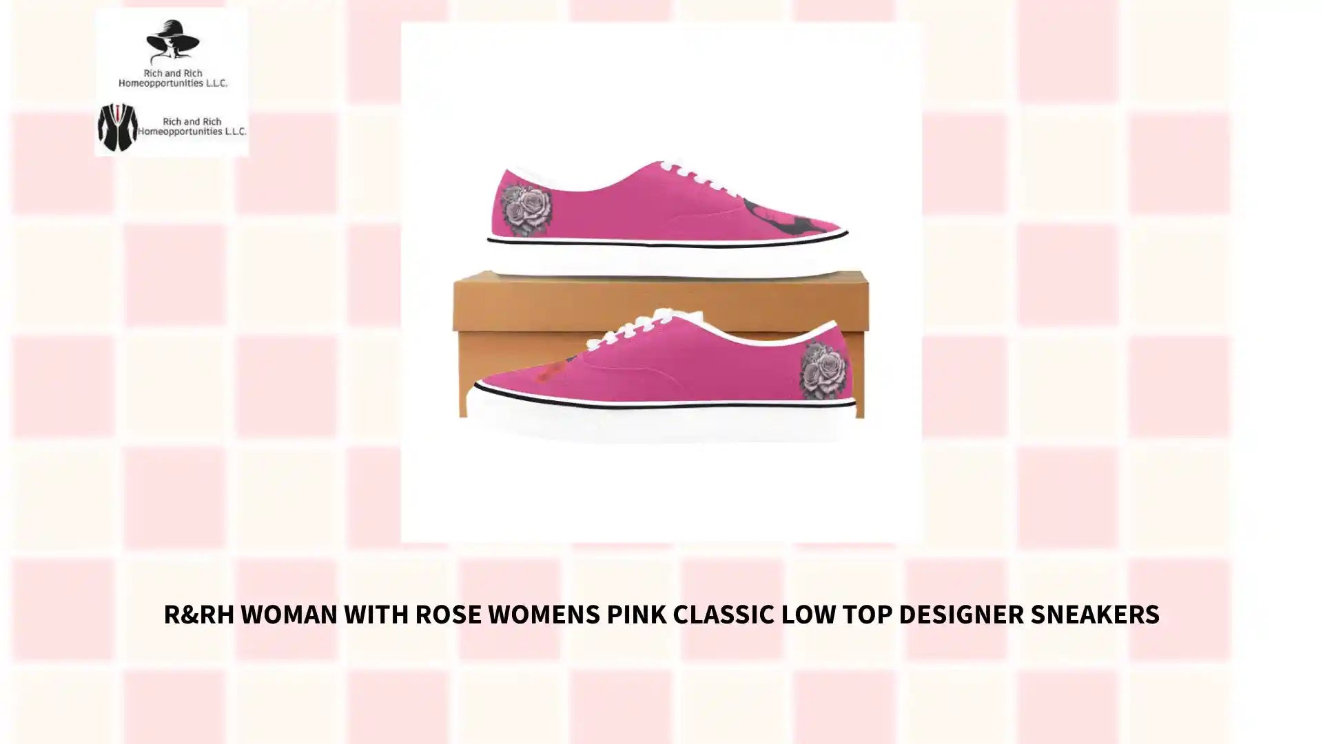 R&RH Woman With Rose Womens Pink Classic Low Top Designer Sneakers by@Outfy