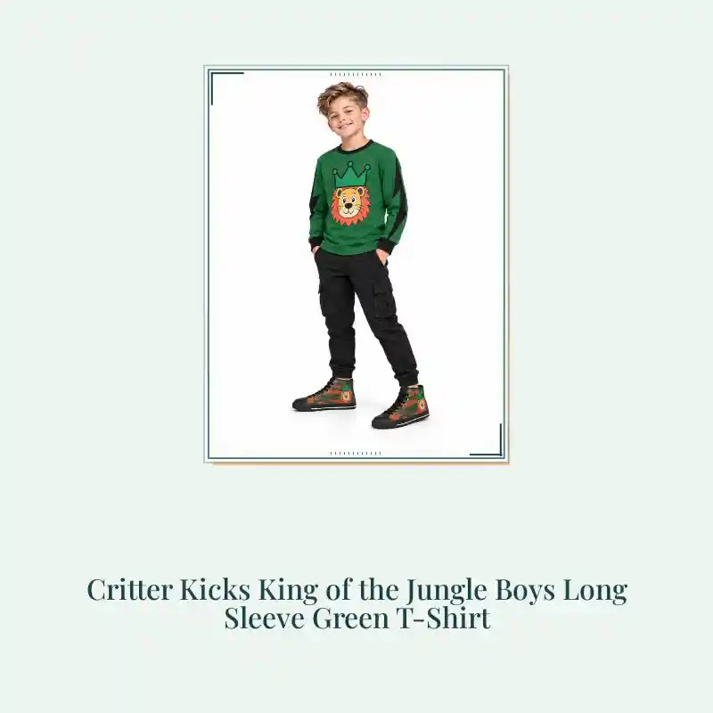 Critter Kicks King of the Jungle Boys Long Sleeve Green T-Shirt by@Outfy