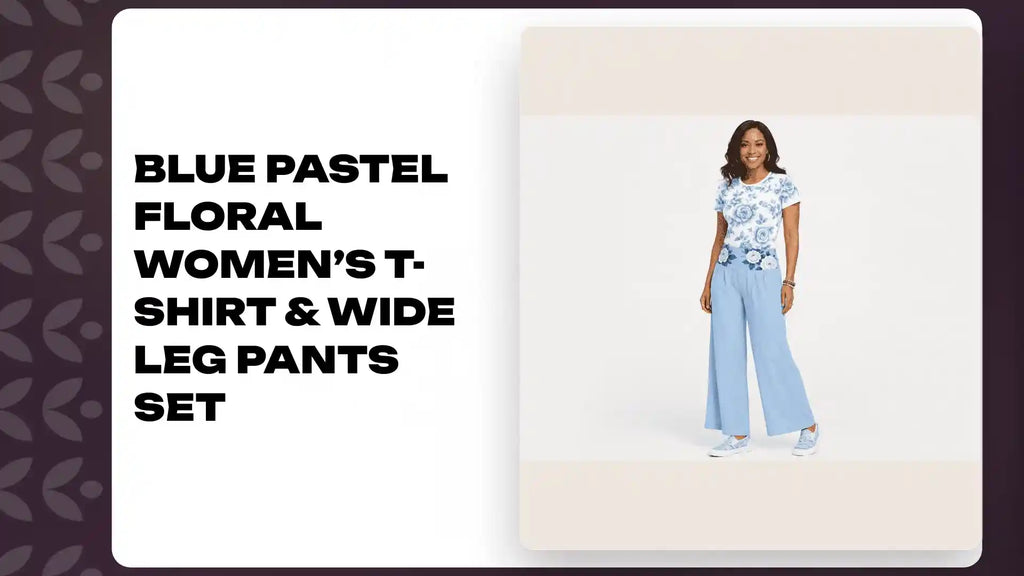 Blue Pastel Floral Women&rsquo;s T-Shirt & Wide Leg Pants Set by@Outfy