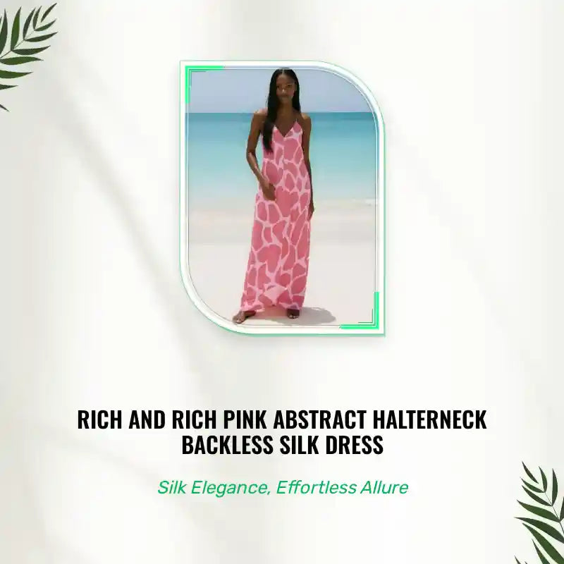 Rich and Rich Pink Abstract Halterneck Backless Silk Dress by@Outfy