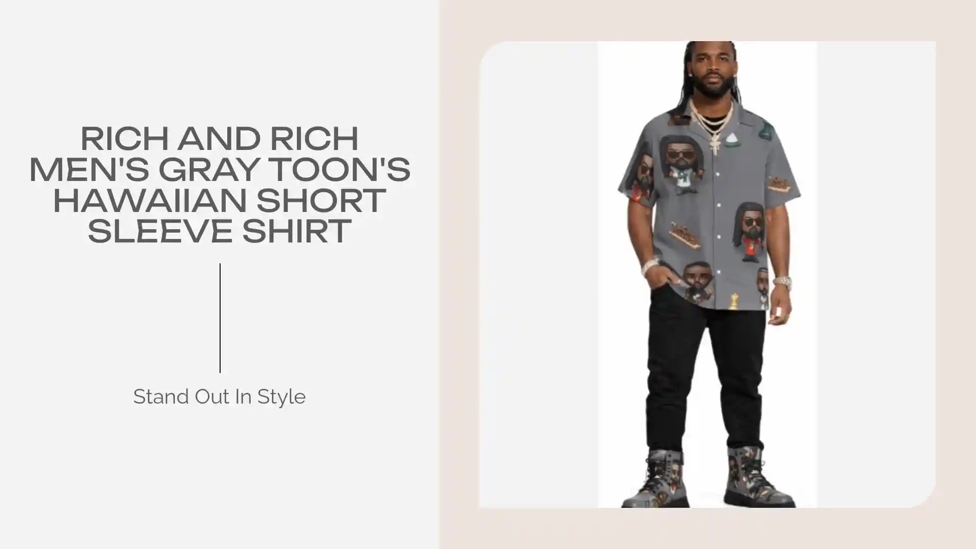 Rich and Rich Men's Gray Toon's Hawaiian Short Sleeve Shirt by@Outfy