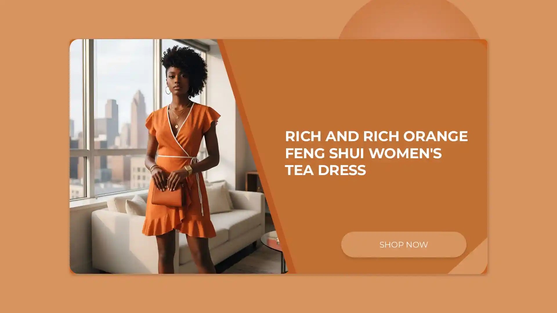 Rich and Rich Orange Feng Shui Women's Tea Dress by@Outfy