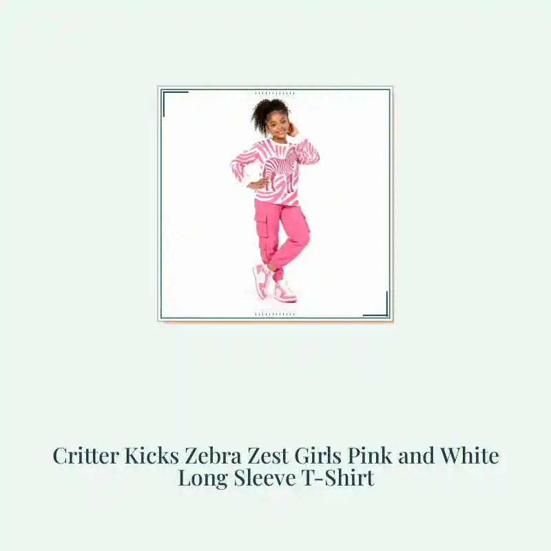 Critter Kicks Zebra Zest Girls Pink and White Long Sleeve T-Shirt by@Outfy