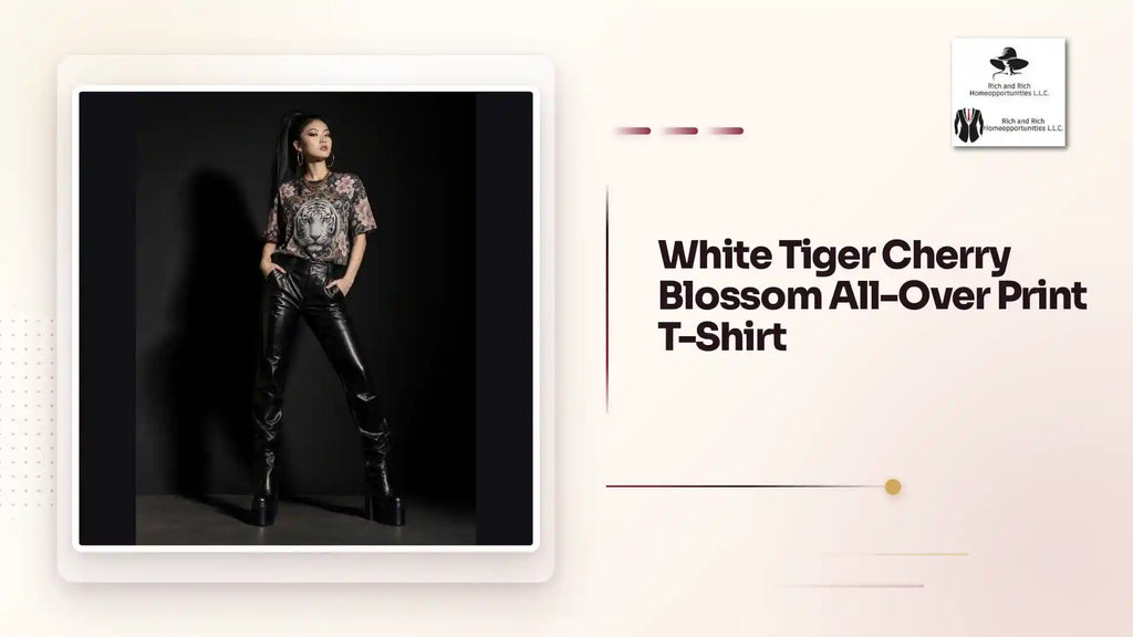 White Tiger Cherry Blossom All-Over Print T-Shirt by@Outfy