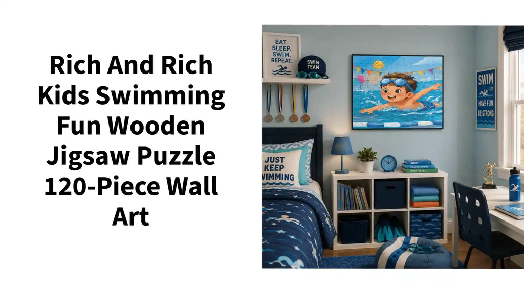 Rich and Rich Kids Swimming Fun Wooden Jigsaw Puzzle 120-Piece Wall Art by@Outfy