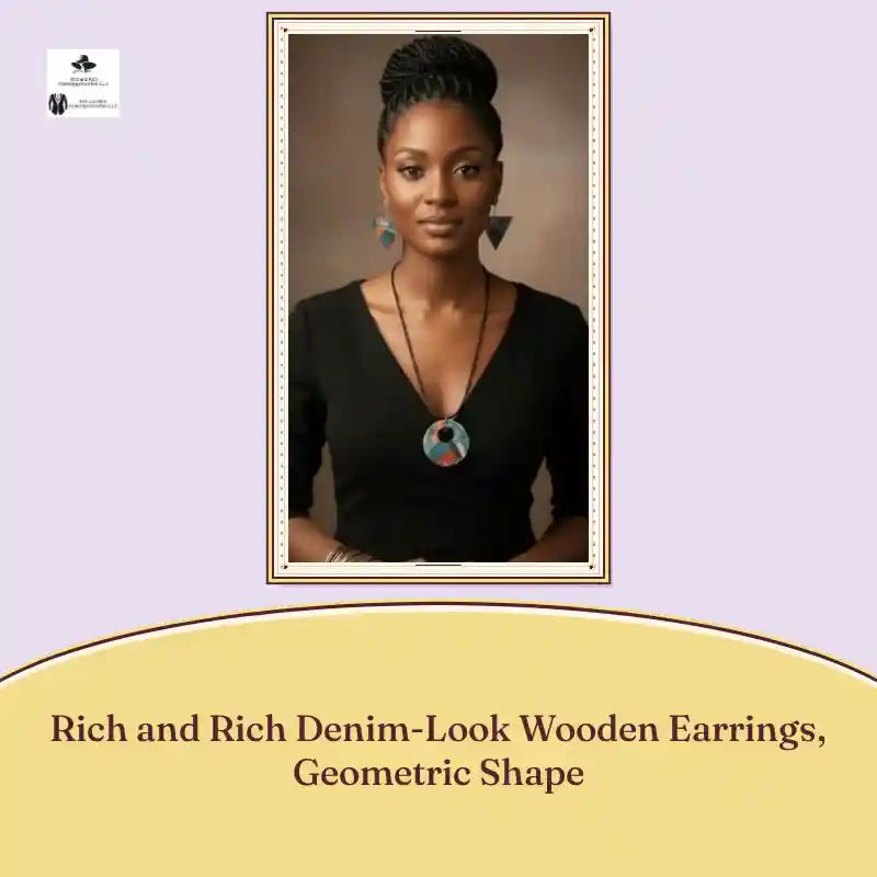 Rich and Rich Denim-Look Wooden Earrings, Geometric Shape by@Outfy