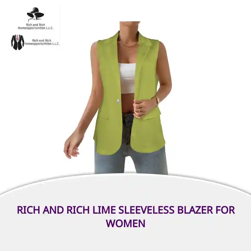 Rich and Rich Lime Sleeveless Blazer for Women by@Outfy
