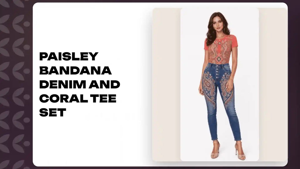 Paisley Bandana Denim and Coral Tee Set by@Outfy