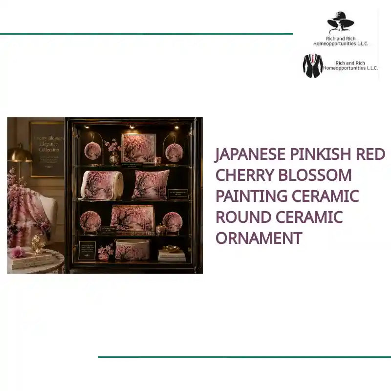 Japanese Pinkish Red Cherry Blossom Painting Ceramic Round Ceramic Ornament by@Outfy