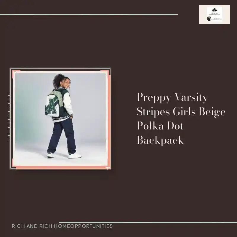 Preppy Varsity Stripes Girls Beige Polka Dot Backpack by@Outfy