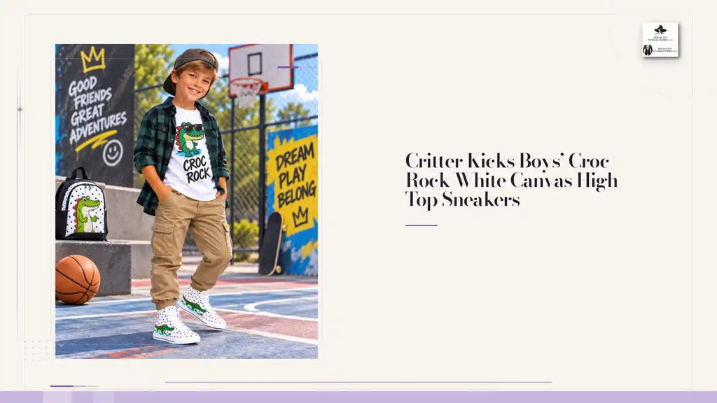 Critter Kicks Boys&rsquo; Croc Rock White Canvas High Top Sneakers by@Outfy