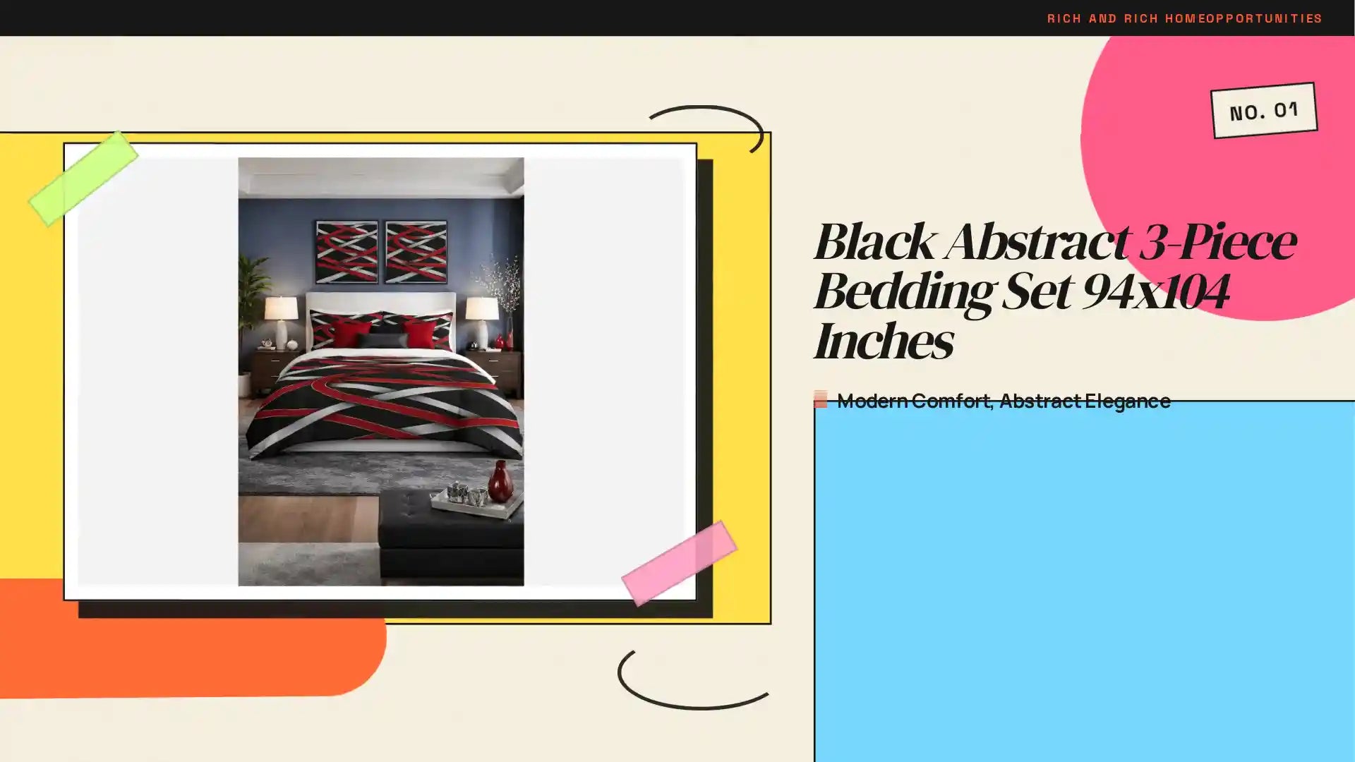 Black Abstract 3-Piece Bedding Set 94x104 Inches by@Outfy