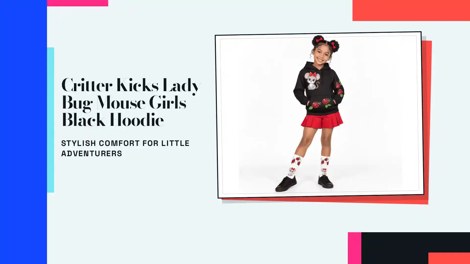 Critter Kicks Lady Bug Mouse Girls Black Hoodie by@Outfy