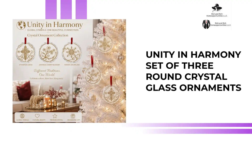 Unity In Harmony Set Of Three Round Crystal Glass Ornaments by@Outfy