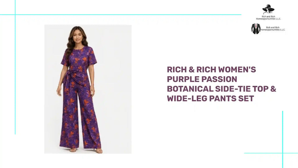 Rich &amp; Rich Women's Purple Passion Botanical Side-Tie Top &amp; Wide-Leg Pants Set by@Outfy
