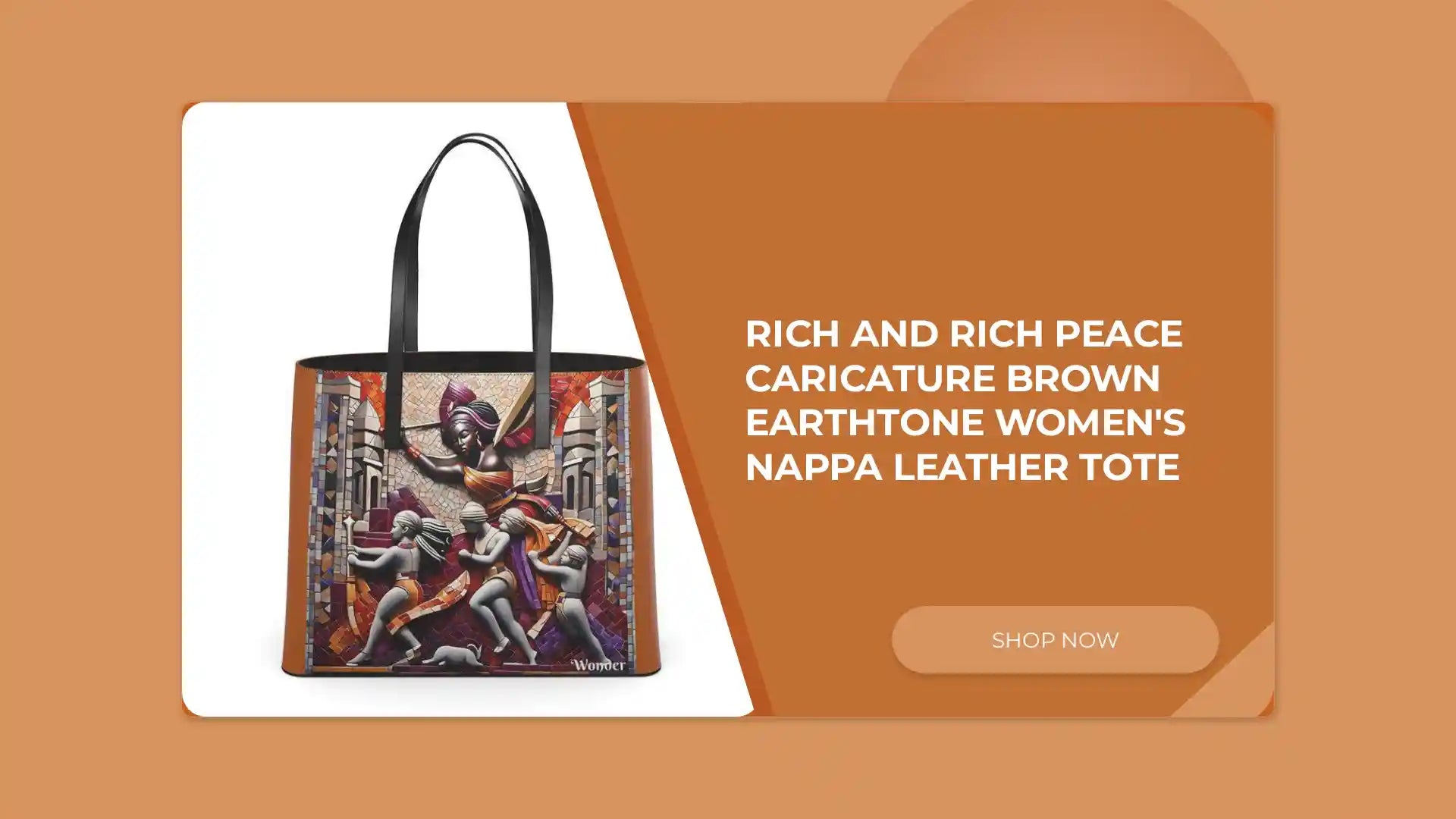 Rich and Rich Peace Caricature Brown Earthtone Women's Nappa Leather Tote by@Outfy