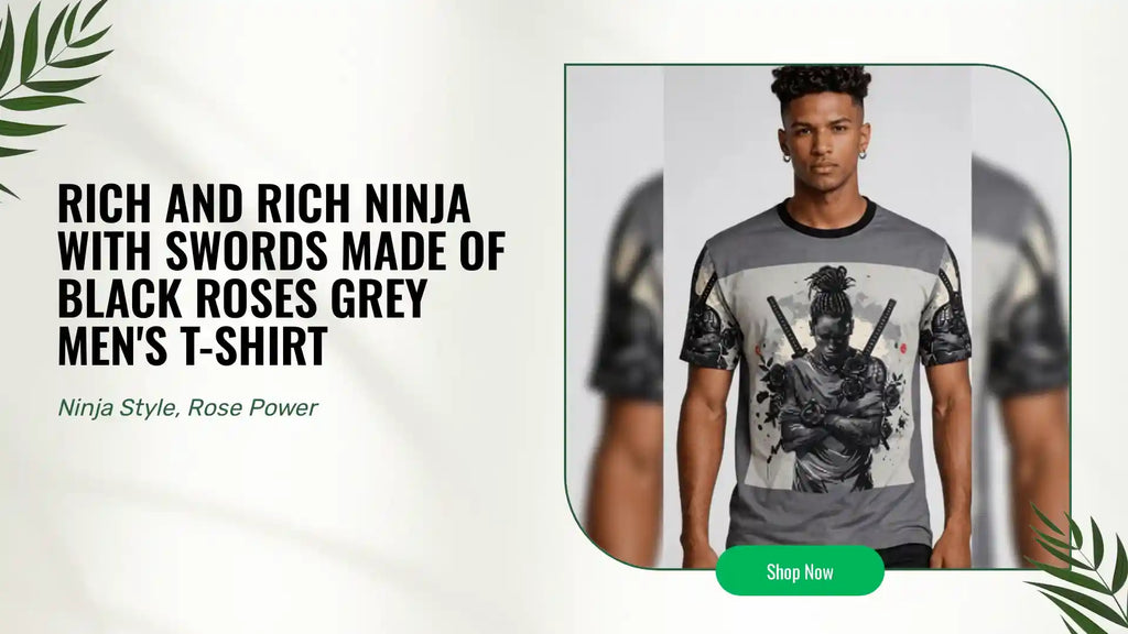 Rich and Rich Ninja With Swords Made Of Black Roses Grey Men's T-Shirt by@Outfy