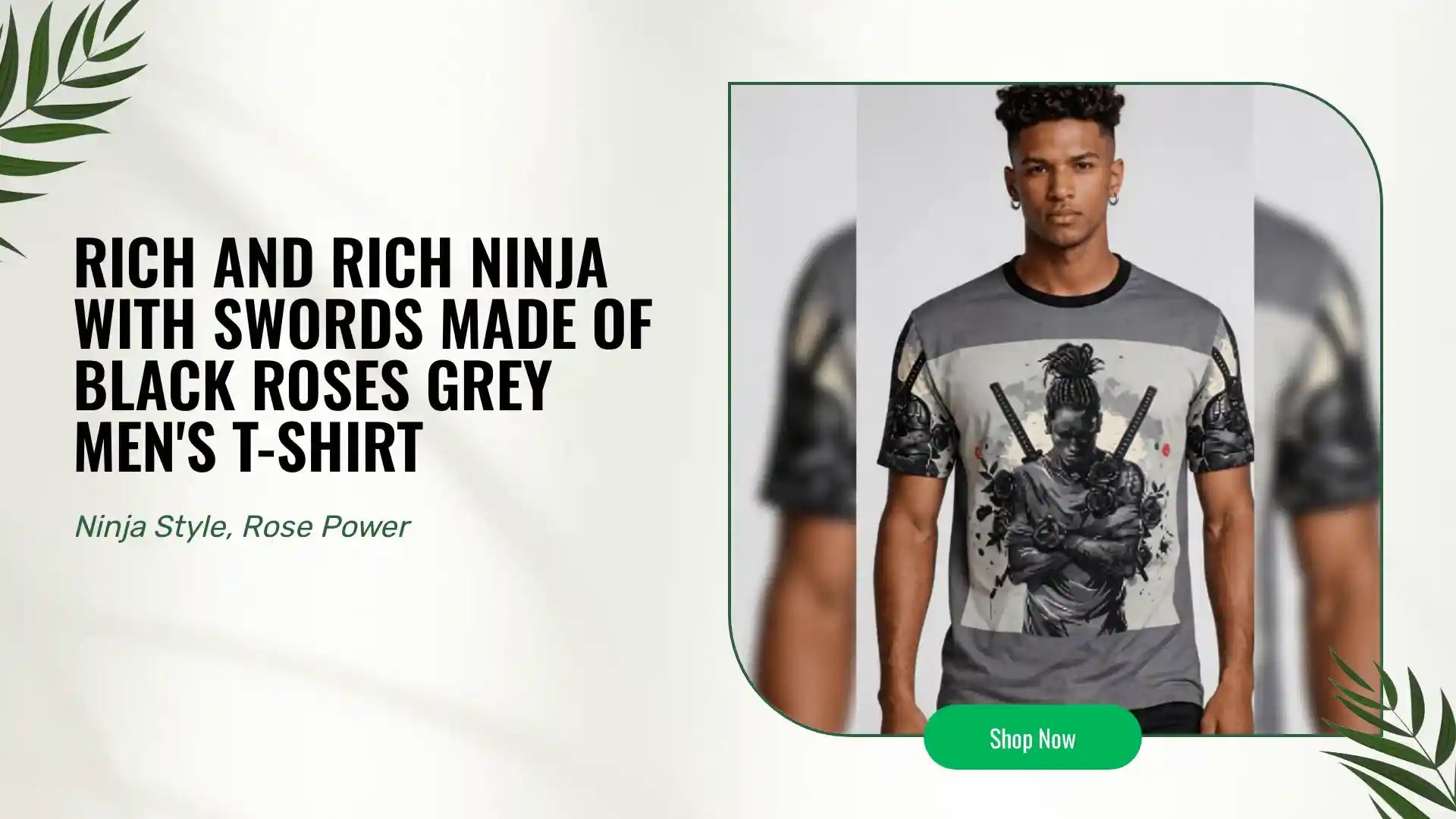 Rich and Rich Ninja With Swords Made Of Black Roses Grey Men's T-Shirt by@Outfy