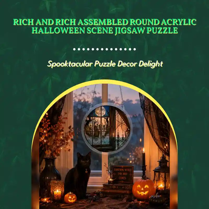 Rich and Rich Assembled Round Acrylic Halloween Scene Jigsaw Puzzle by@Outfy