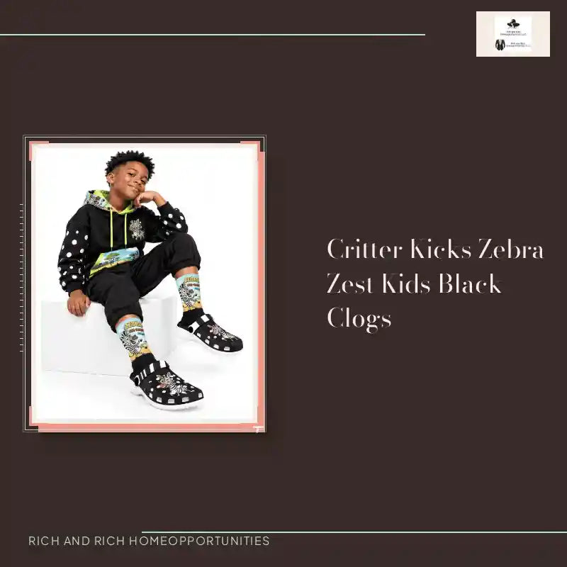 Critter Kicks Zebra Zest Kids Black Clogs by@Outfy