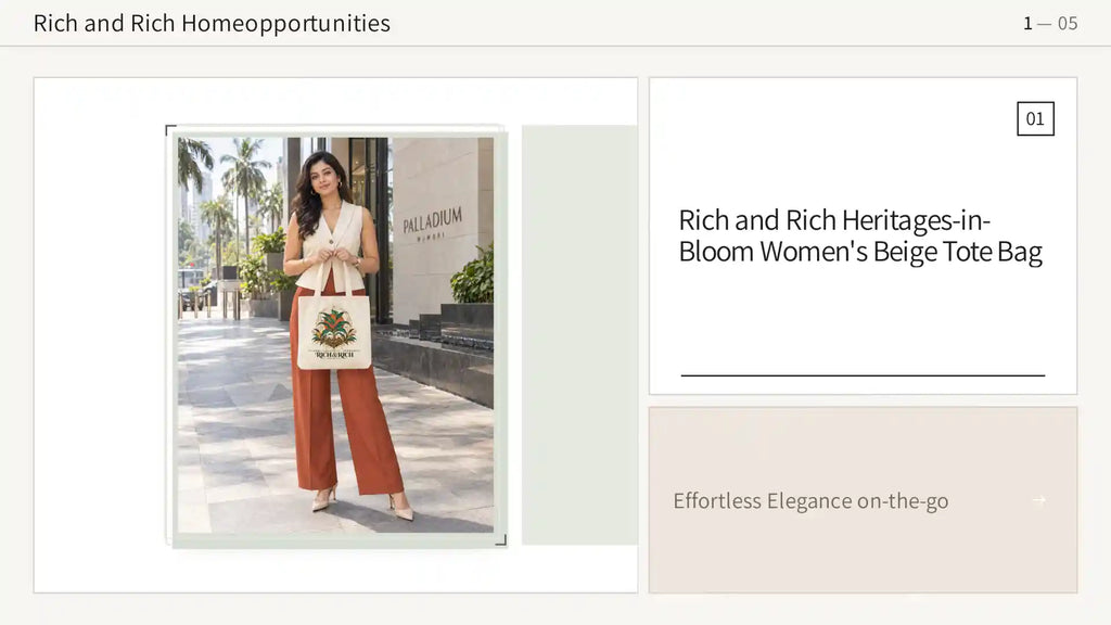 Rich and Rich Heritages-in-Bloom Women's Beige Tote Bag by@Outfy