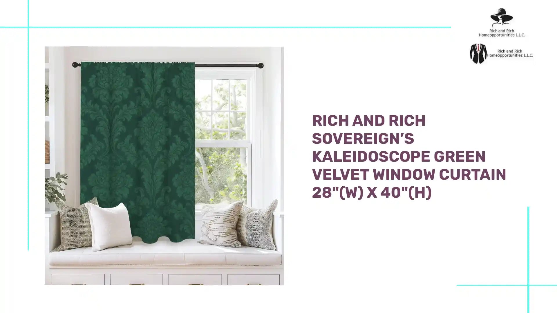 Rich and Rich Sovereign&rsquo;s Kaleidoscope Green Velvet Window Curtain 28"(W) x 40"(H) by@Outfy