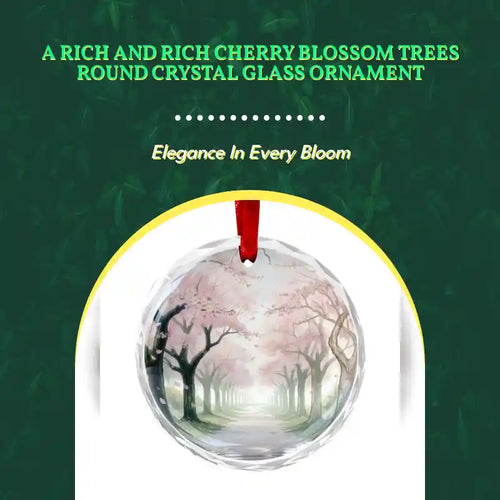 A Rich and Rich Cherry Blossom Trees Round Crystal Glass Ornament by@Outfy