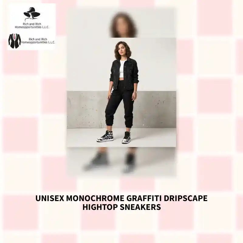 Unisex Monochrome Graffiti Dripscape Hightop Sneakers by@Outfy