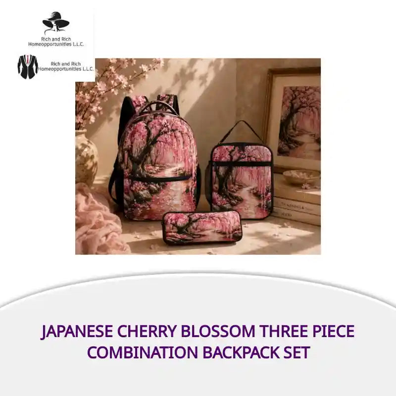 Japanese Cherry Blossom Three Piece Combination Backpack Set by@Outfy