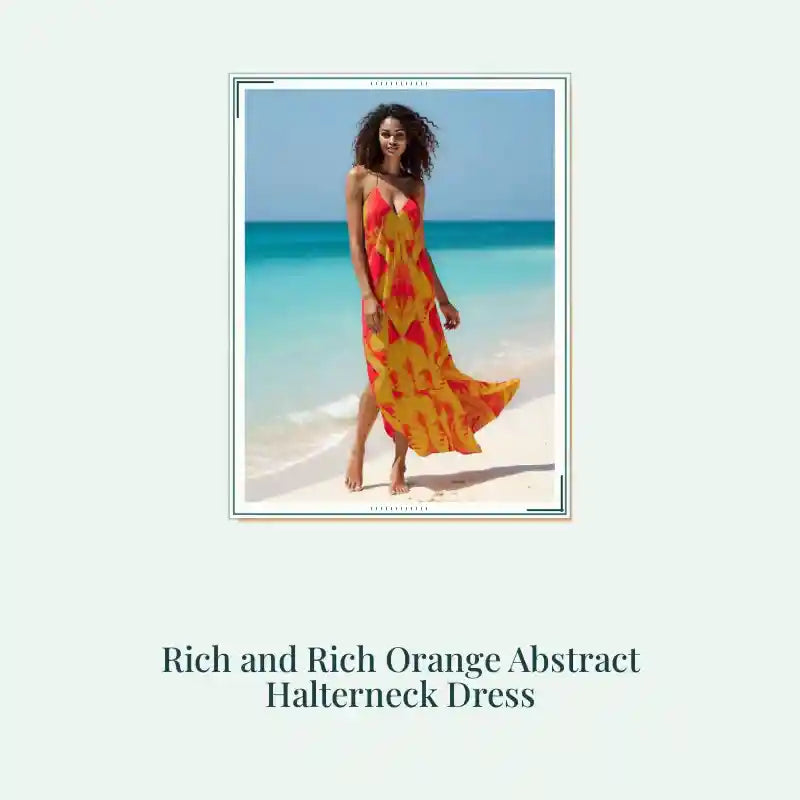 Rich and Rich Orange Abstract Halterneck Dress by@Outfy