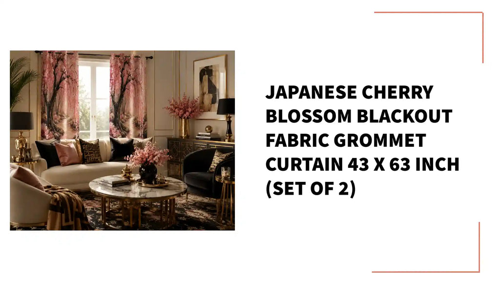Japanese Cherry Blossom Blackout Fabric Grommet Curtain 43 x 63 inch (Set of 2) by@Outfy