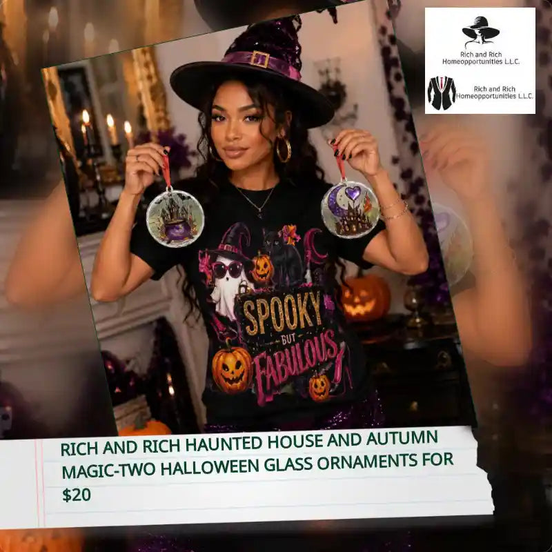 Rich and Rich Haunted House and Autumn Magic-Two Halloween Glass Ornaments For $20 by@Outfy