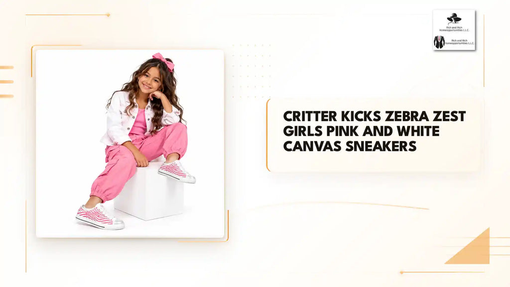 Critter Kicks Zebra Zest Girls Pink and White Canvas Sneakers by@Outfy